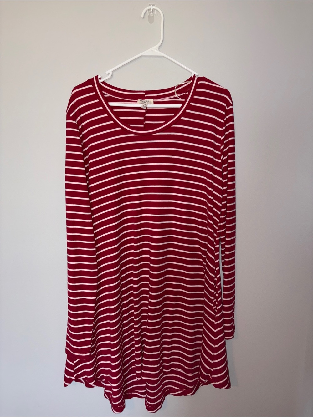 Umgee Red & White Striped Long-Sleeve Scoop Neck Dress